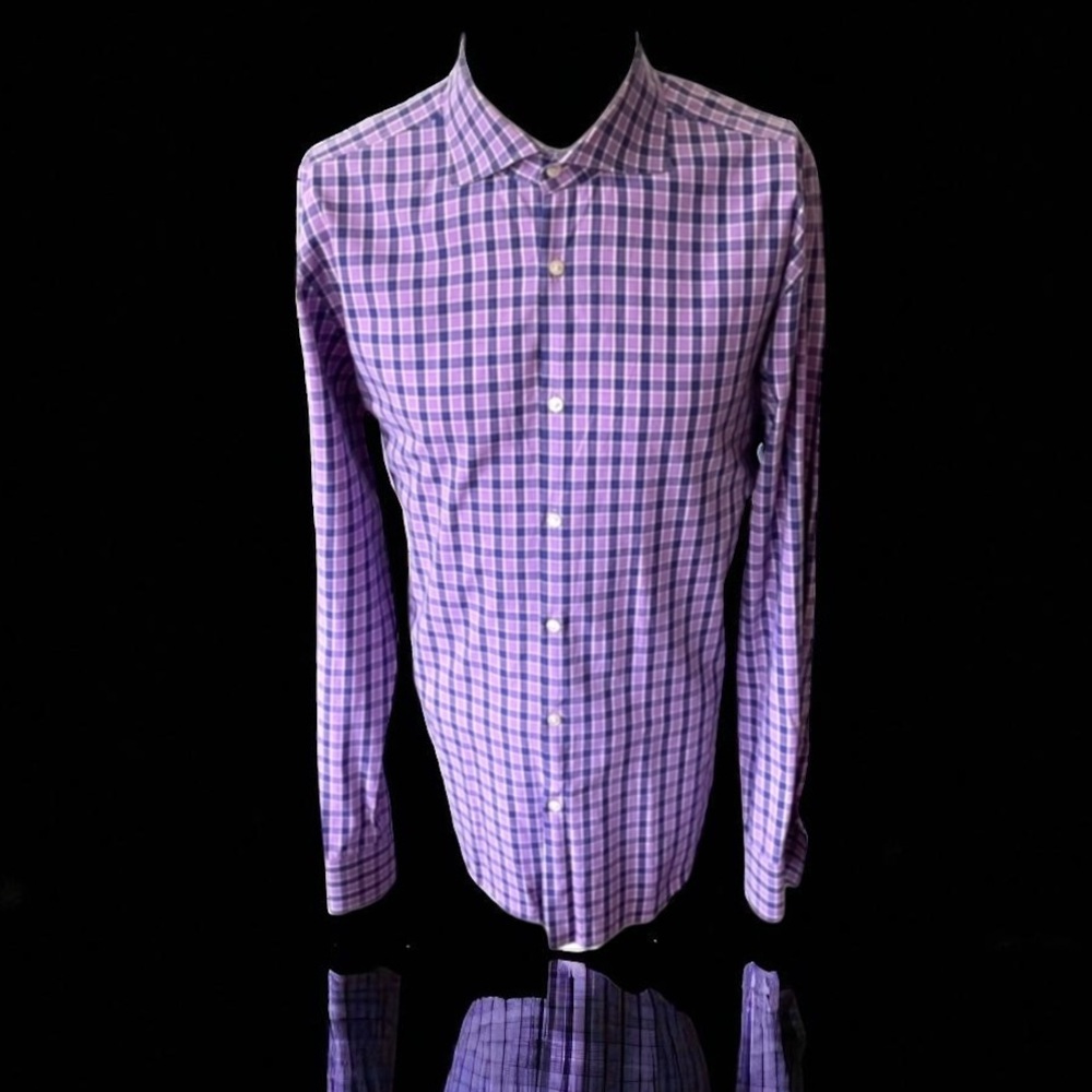 HUGO BOSS Slim Fit Plaid Cotton Mens Shirt 43 17